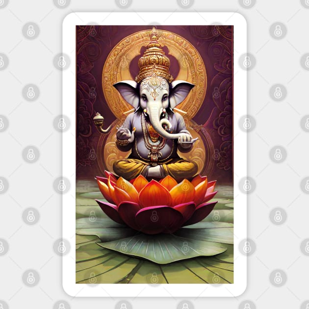 Ganesh sitting on Lotus Sticker by mariasshop